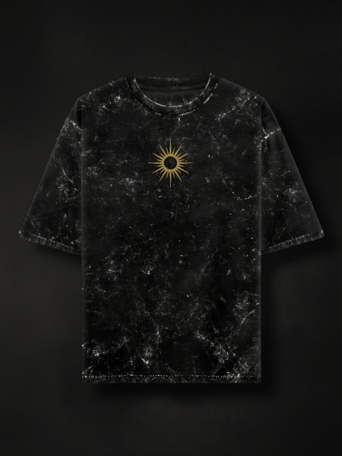 oversized black acid wash tshirt with chest print sun