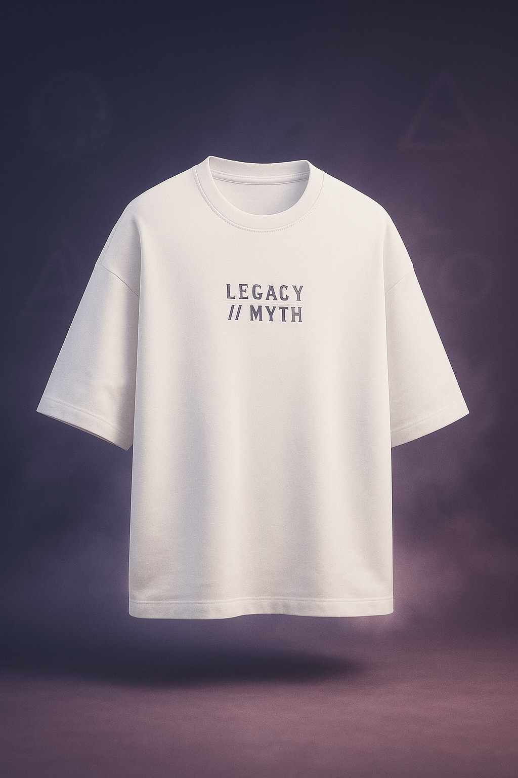 WORN LEGACY oversized white French Terry cotton t-shirt featuring LEGACY // MYTH graphic.
