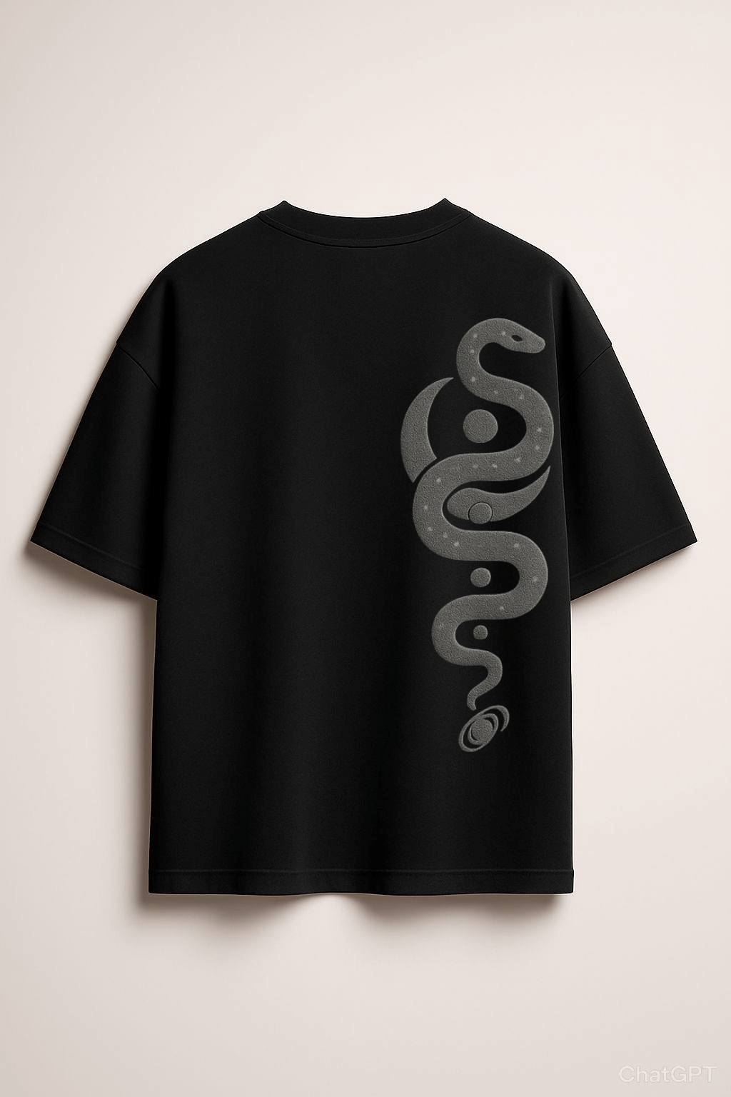 Serpenté Rawripple ovesized black t-shirt made of French Terry cotton with a puff print snake design