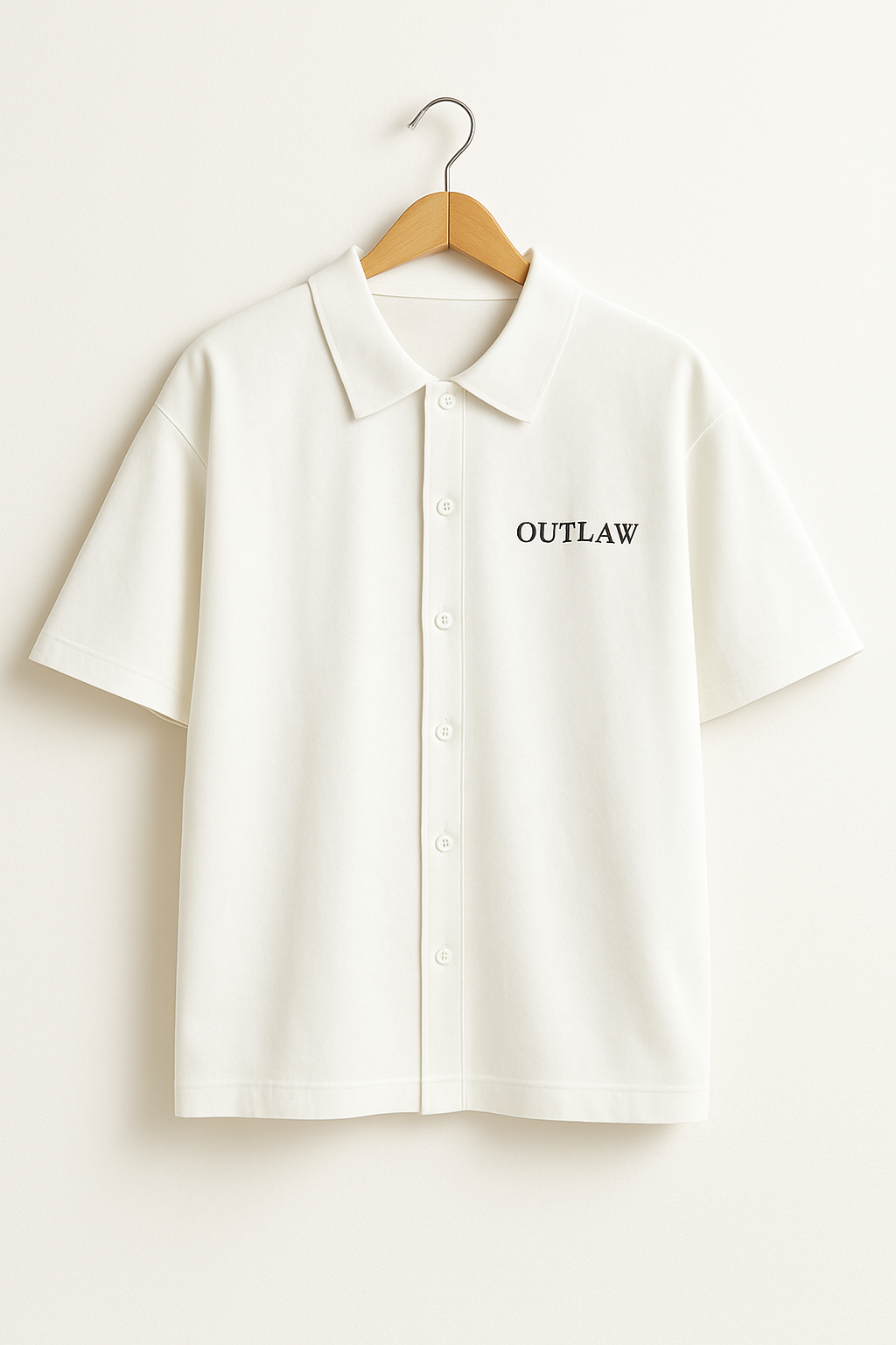 oversized white shirt with outlaw on front,made fom premium luxe for a stylished look