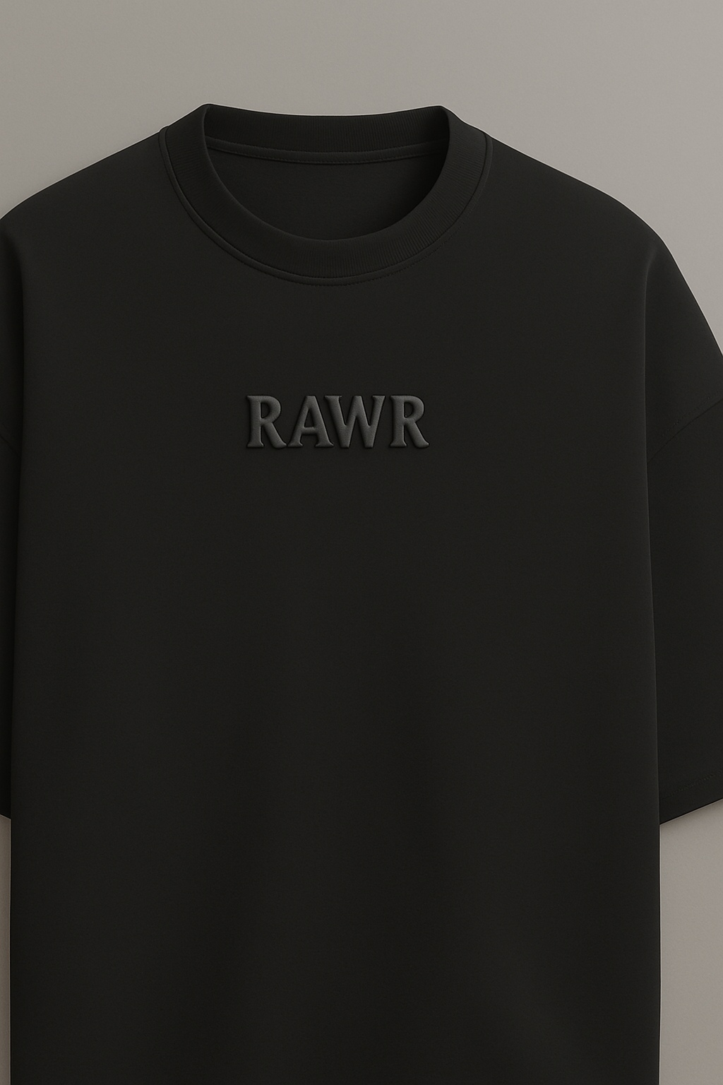 Astral Rift - Oversized Puff Grey Raw in front of Black Premium french terry cotton T-shirt