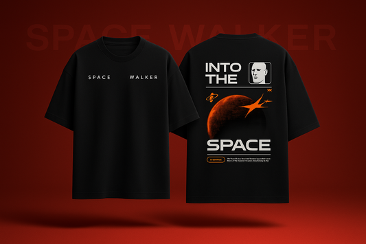 Oversized black french terry cotton featuring space graphic
