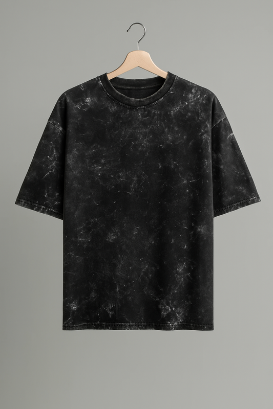 Knock Out  -Skelton skater  Oversized Black Acid Wash Tee Rawripple