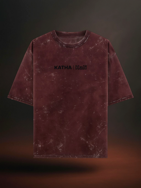classic kathakali on front Maroon Acid Wash Oversized T-shirt, a tradition blunded with culture
