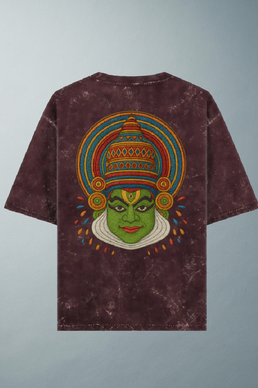 Acid wash oversized t-shirt featuring indian classic  kathakali face graphic