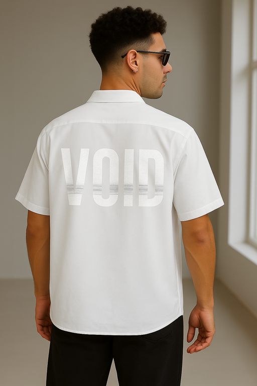 male stylished model wearing Luxe cotton “VOID” Men's Oversized white Shirt 